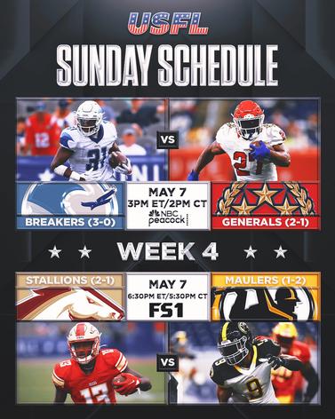 USFL Schedule: Games on TV Today, Breakers vs. Generals, Stallions